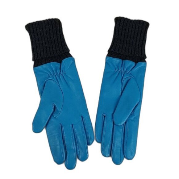 Vintage Suede Mod Retro Fun BLUE Lined Gloves Size Medium - Picture 5 of 14
